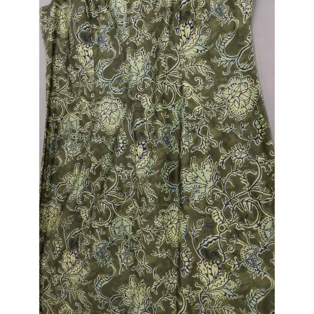 Peruvian Connection Sheath Dress 12 Green Floral Pima Cotton Midi Sleeveless - Picture 3 of 8